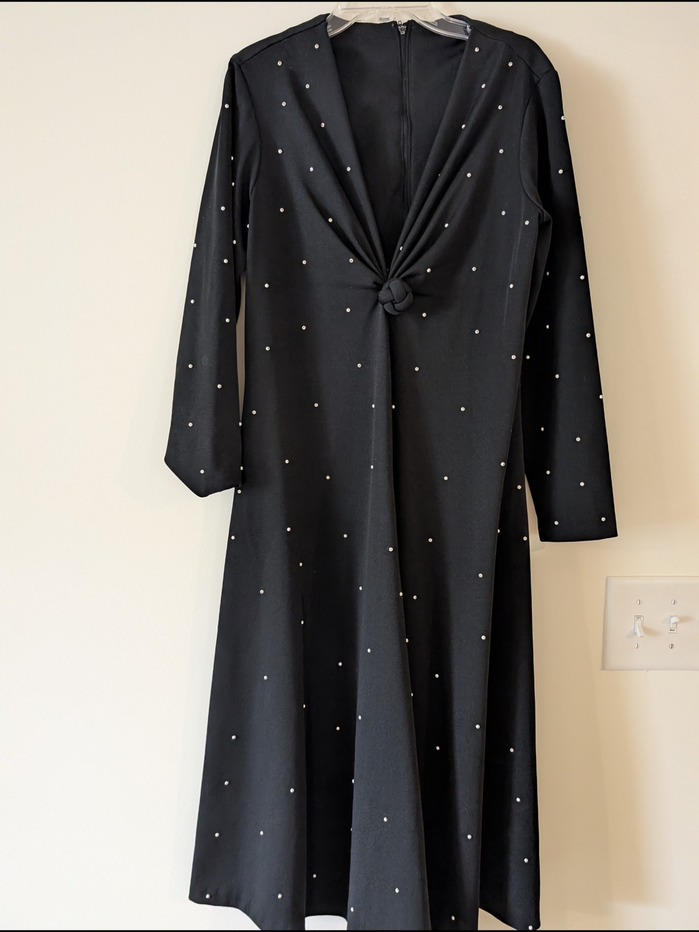 Vintage Black Knot-Front Long Sleeve Dress with Knot Detail
